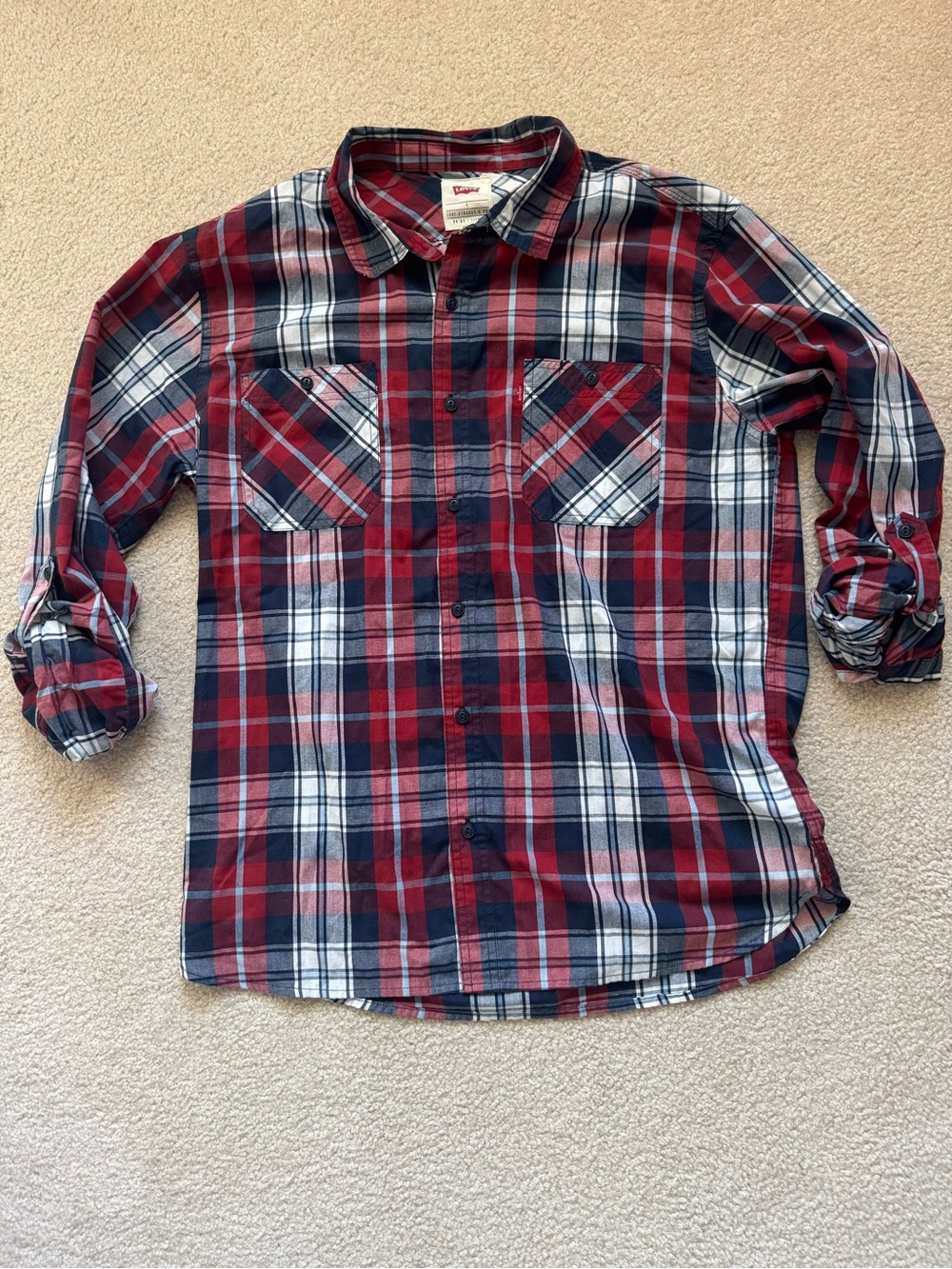 Levi's Plaid Button Down Shirt Red Blue White Long Sleeve Size Large